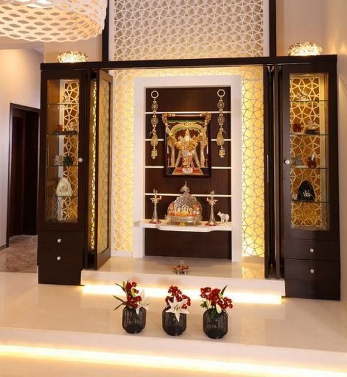 Beautifully designed pooja room by Urbanspace Builders, incorporating Vastu principles for spiritual balance and harmony.