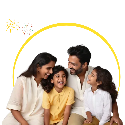 Happy family with parents and two children sitting together & smiling - Urbanspace Builder, Residential Builders in Chennai